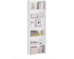 J&R Boekenkast - Witte boekenkast - Plankenkast - Opbergkast - Kast - Hout - Wit - 23.5x60x180cm