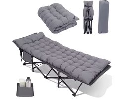 J&R Camping bed - Campingbed - Veldbed - Popup bed - Klapbed - Stretcher - Logeerbed - Opvouwbaar - Ijzeren frame - Grijs