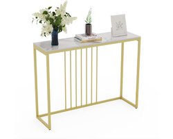 J&R Consoletafel - Sidetable - Banktafel - Gangtafel - Sofa tafel - Gesinterd steen - Marmerlook - Metalen frame - Gouden frame - Wit - Goud - 100cm
