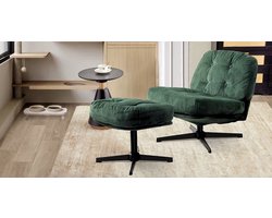 J&R Corduroy loungestoel - Stoel - Relax stoel - Draaibare stoel - Dikke kussens - Met hocker - Groen