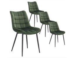 J&R Eetkamer Stoelen - Eettafel - Eettafel stoelen - Set van 4 - Fluweel - Metalen poot - Lichtgrijs