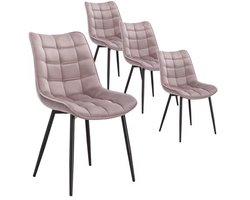 J&R Eetkamer Stoelen - Eettafel - Eettafel stoelen - Set van 4 - Fluweel - Metalen poot - Roze