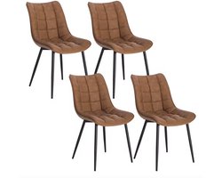J&R Eetkamer Stoelen - Eettafel stoelen - Stoelen - Eetkamerstoel - PU Leer - PU Leder - Set van 4 - Bruin - Zwarte Poot