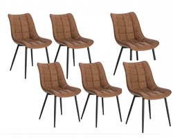 J&R Eetkamer Stoelen - Eettafel stoelen - Stoelen - Eetkamerstoel - PU Leer - PU Leder - Set van 6 - Bruin - Zwarte Poot