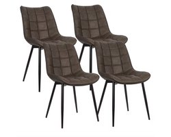 J&R Eetkamer Stoelen - Eettafel stoelen - Stoelen - PU Leer - PU Leder - Set van 4 - Donkerbruin - Zwarte Poot