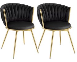 J&R Eetkamerstoel - Luxe eetkamerstoel - Eettafel stoel - Fluweel - 360 graden draaibaar - Set van 2 - Velvet - Gouden poten - Metaal en fluweel - Zwart