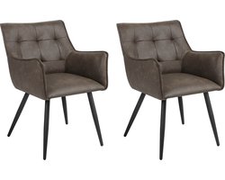 J&R Eetkamerstoel - Set van 2 stoelen - Eetkamer stoel - Eettafel stoel - Fauteuil - PU leer - Zwarte Poot - Donkerbruin