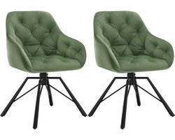 J&R Eetkamerstoel - Set van 2 stoelen - Fluweel eetkamer stoel - Eettafel stoel - Fauteuil - Draaibaar - Velvet - Metalen poot - Groen