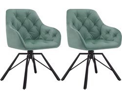 J&R Eetkamerstoel - Set van 2 stoelen - Fluweel eetkamer stoel - Eettafel stoel - Fauteuil - Draaibaar - Velvet - Metalen poot - Turquoise