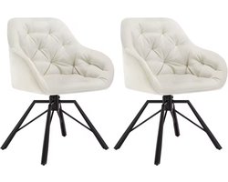 J&R Eetkamerstoel - Set van 2 stoelen - Fluweel eetkamer stoel - Eettafel stoel - Fauteuil - Draaibaar - Velvet - Metalen poot - Wit/Cream