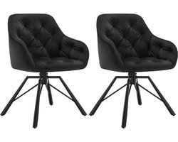 J&R Eetkamerstoel - Set van 2 stoelen - Fluweel eetkamer stoel - Eettafel stoel - Fauteuil - Draaibaar - Velvet - Metalen poot - Zwart