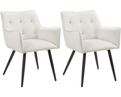 J&R Eetkamerstoel - Set van 2 stoelen - Fluweel eetkamer stoel - Eettafel stoel - Fauteuil - Velvet - Zwarte Poot - Creme Wit