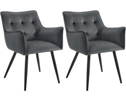 J&R Eetkamerstoel - Set van 2 stoelen - Fluweel eetkamer stoel - Eettafel stoel - Fauteuil - Velvet - Zwarte Poot - Donker grijs