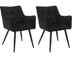 J&R Eetkamerstoel - Set van 2 stoelen - Fluweel eetkamer stoel - Eettafel stoel - Fauteuil - Velvet - Zwarte Poot - Zwart
