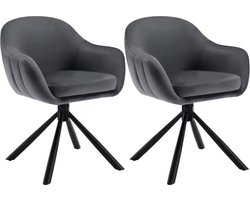 J&R Eetkamerstoel - Set van 2 stoelen - Fluweel eetkamer stoel - Eettafel stoel - Fauteuil - Zacht fluweel - Stoel - Velvet - 360 graden draaibaar - Zwarte Poot - Donkergrijs