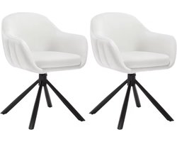 J&R Eetkamerstoel - Set van 2 stoelen - Fluweel eetkamer stoel - Eettafel stoel - Fauteuil - Zacht fluweel - Stoel - Velvet - 360 graden draaibaar - Zwarte Poot - Crème Wit