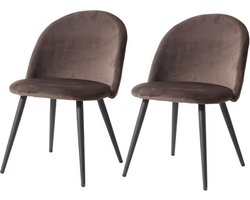 J&R Eetkamerstoel - Set van 2 stoelen - Fluweel eetkamer stoel - Eettafel stoel - Velvet - Zwarte Poot - Bruin