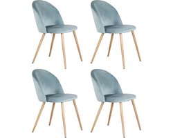 J&R Eetkamerstoel - Set van 4 - Fluweel eetkamerstoel - Stoelen - Eettafel stoel - 4 stuks - Houten poot - Groen