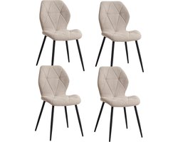 J&R Eetkamerstoelen set - set van 4 stoelen - Keukenstoelen - Eettafel stoel - Gestoffeerd - Linnen - Gewatteerd - Metalen poten - Eetkamer - Restaurant - Beige