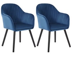 J&R Eetkamerstoelen Set van 2 Blauw – Fluwelen Keukenstoelen met Houten Poten – Moderne Stoelen voor Eettafel