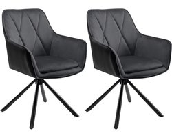 J&R Eetkamerstoelen - Set van 2 stoelen - Eettafel stoelen - Fluwelen stof - PU Lederen achterkant - Fluweel - Draaibare stoelen - 2 stuks - 360 graden draaibaar - Metalen poten - Schuimvulling - Velvet - PU Leer - Donkergrijs
