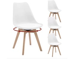 J&R Eetkamerstoelen - Set van 4 stoelen - Eettafel stoelen - Draaibare stoelen - 4 stuks - 360 graden draaibaar - Houten poten - Schuimvulling - PU Leer - Wit
