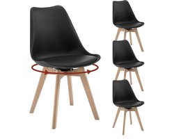 J&R Eetkamerstoelen - Set van 4 stoelen - Eettafel stoelen - Draaibare stoelen - 4 stuks - 360 graden draaibaar - Houten poten - Schuimvulling - PU Leer - Zwart