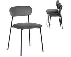 J&R Eetkamerstoelen - Set van 4 stoelen - Eettafel stoelen - Fluwelen stoelen - Stapelbare stoelen - 4 stuks - Basic stoelen - Metalen poten - Schuimvulling - Fluweel - Velvet - Grijs