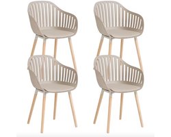 J&R Eetkamerstoelen - Set van 4 stoelen - Eettafel stoelen - Stoelen - 4 stuks - Houten poten - Kunststof - Schuimvulling Kussentje - Beige