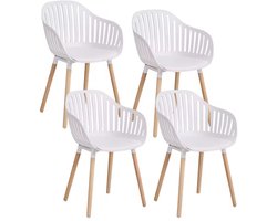 J&R Eetkamerstoelen - Set van 4 stoelen - Eettafel stoelen - Stoelen - 4 stuks - Houten poten - Kunststof - Schuimvulling Kussentje - Wit