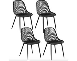 J&R Eetkamerstoelen - Set van 4 stoelen - Eettafel stoelen - Stoelen - 4 stuks - Metalen poten - Kunststof - Kunststof zitvlak - Zwart