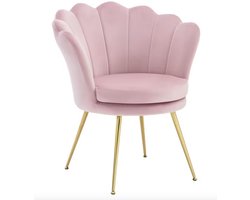 J&R Fauteuil Velvet Design – Moderne Lounge Stoel met Bloemvorm en Metalen Poten – Fluwelen Relaxstoel / Stoel voor Woonkamer, Slaapkamer of Kantoor – Fluweel - Roze