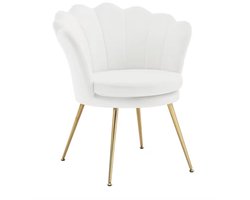 J&R Fauteuil Velvet Design – Moderne Lounge Stoel met Bloemvorm en Metalen Poten – Fluwelen Relaxstoel / Stoel voor Woonkamer, Slaapkamer of Kantoor – Fluweel - Wit