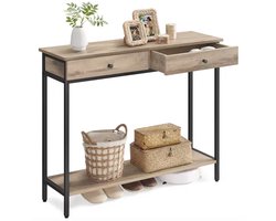 J&R Gangtafel - Wandtafel - Bijzettafel - Haltafel - Tafel met 2 lades - Hout - Metaal - Beige - 100x80x30cm