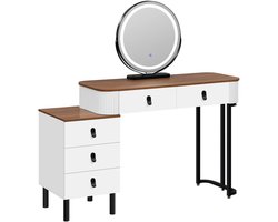 J&R Kaptafel - Met LED-verlichting - 3 standen licht - Spiegel - Make-up tafel - 5 lades - Cosmetische tafel met zijkast voor slaapkamer