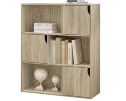J&R Kast - Boekenkast - Vakkenkast - Opbergkast - 3 deurtjes - 3 open vakken - Halfhoge kast - Bruin
