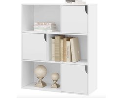 J&R Kast - Boekenkast - Vakkenkast - Opbergkast - 3 deurtjes - 3 open vakken - Halfhoge kast - Wit