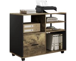 J&R Kast - Printerkast - Bureau kast - Archiefkast - Opbergkast - Kantoor kastje - Wielen - Verrijdbaar - Lade - Hout - Bruin - Zwart