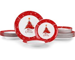 J&R kerstservies - servies - keramiek - kerst - bord - dinnerset - rood/wit - 18 delig