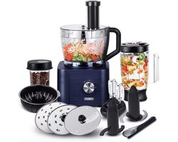 J&R Keukenmachine - Alles in 1 keukenmachine - Multifunctionele keukenmachine - Blender - Vleesmolen - Garde - Kneder - Shredder - Sinaasappelpers - Hakselaar - Blender - 1100W - Blauw