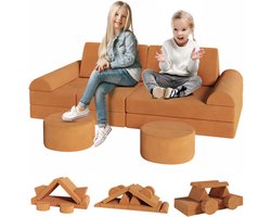 J&R Kinderbank - Kinderzetel - Modulaire bank - Speelbank - Kinderspeelbank - Hutten bouwen - Wasbaar - Schuimkussen - 143x45x70cm - Oranje