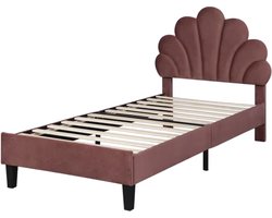 J&R Kinderbed - Meisjesbed - Bed - Hoofdbord Bloem - Red wine kleur - Roze - Rood - 90x200cm