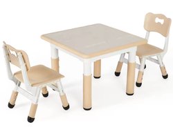 J&R Kindertafel - Kinder tafel met stoelen - Speeltafel - Tekentafel - Set van tafel en stoelen - Kunststof - Hoogte verstelbaar - Beige - 60x60cm