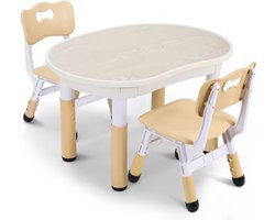 J&R Kindertafel met stoelen - Speeltafel - Tekentafel - Set van tafel en stoelen - Kunststof - Hoogte verstelbaar - Pinda vorm - 80x56