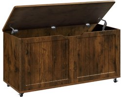 J&R Kist - Opbergkist - Speelgoedkist - Houten kist - Dekenkist - Verrijdbare kist - Wielen - Scharnieren - Bruin