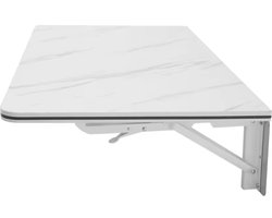J&R Klaptafel - Muurtafel - Wandtafel - Inklapbare tafel - Opklap tafel - Wand gemonteerd - MDF - Marmerlook - 80cm - Wit
