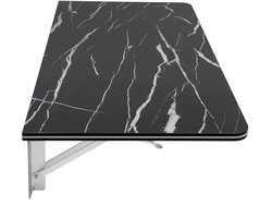 J&R Klaptafel - Muurtafel - Wandtafel - Inklapbare tafel - Opklap tafel - Wand gemonteerd - MDF - Marmerlook - 80cm - Zwart