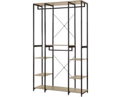 J&R Kledingrek - Open kledingkast - Garderobekast - Schoenen rek - Stang en plank - Hout en metaal - Light oak