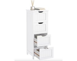 J&R Ladekast - Badkamer meubel - Badkamerkast - Opbergkast - Kast - Halfhoge kast - 4 lades - Hout - Wit