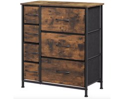 J&R Ladekast - Opbergkast - Gangkast - Kleding kast - Dressoir - Schoenenkast - Stoffen lades - Stoffen laden - Metalen frame - Houten bovenkant - Bruin - Zwart